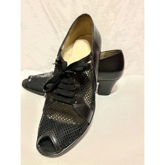 Cool Retro Alec Mesh Peep Toe Leather Heels Brazilian Size 9 FLAWS Plz Read. - Picture 3 of 10